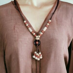 Bohemian Ethnic Style Ceramic Tassel Adjustable Necklace Sweater Chain Accessori